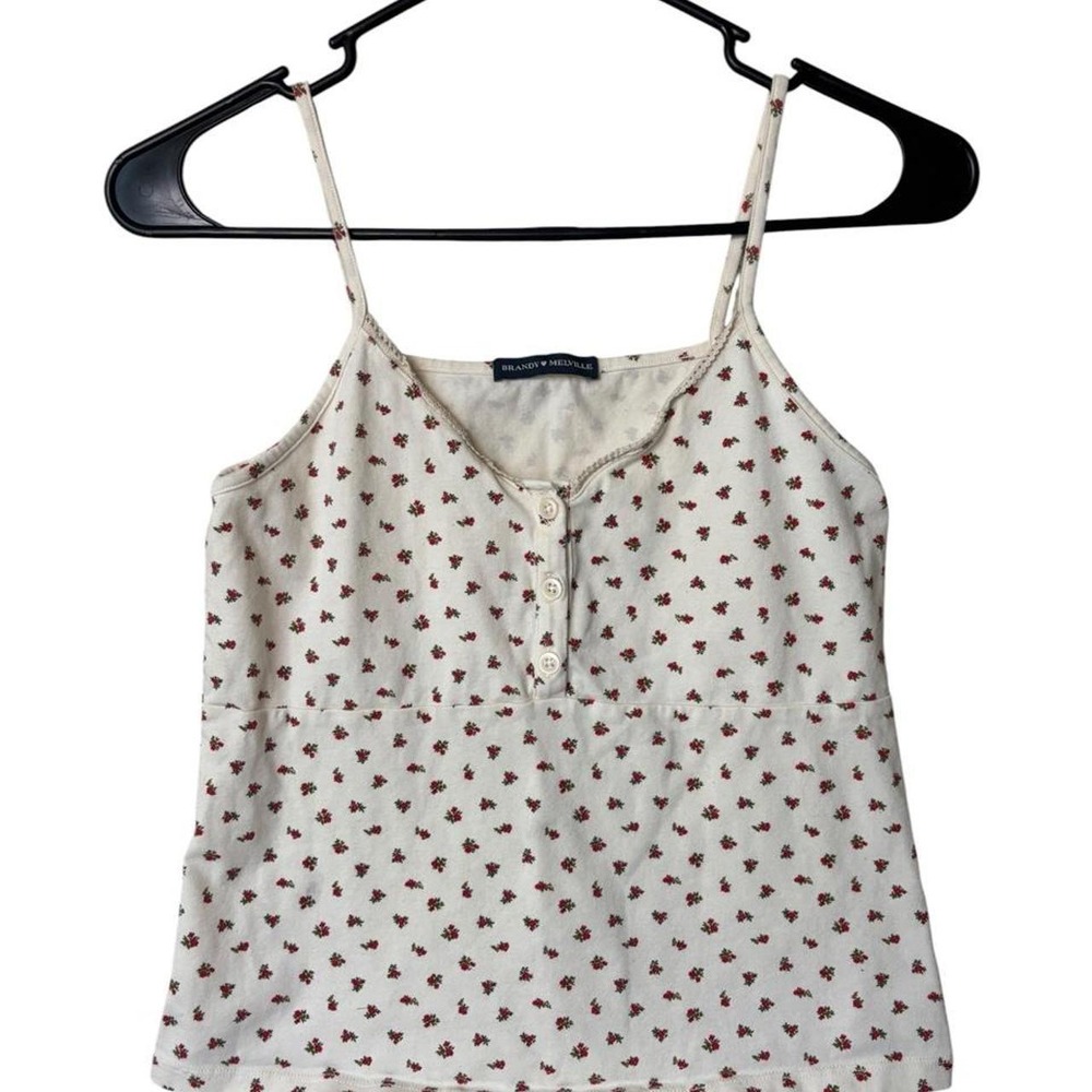 Brandy Melville White Red Floral Button Front Tank Top XS